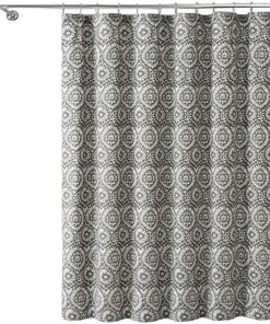 Silver White IKAT Floral Geometric Print Shower Curtain - Carla VCNY Design