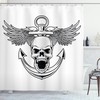 Silver and White Skull with Anchor and Eagle Wings Print Shower Curtain - Waterproof Bath Curtain