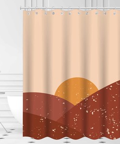 Simple And Modern Fabric Boho Shower Curtain With Sunset Print For Bathroom
