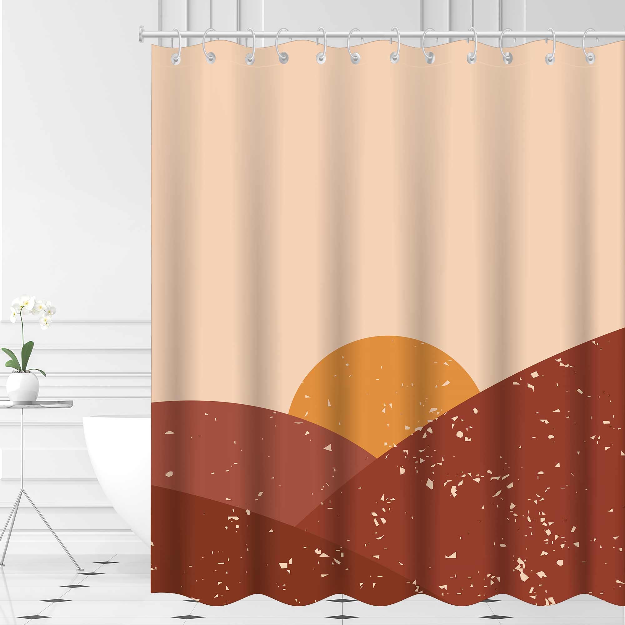 Simple And Modern Fabric Boho Shower Curtain With Sunset Print For Bathroom