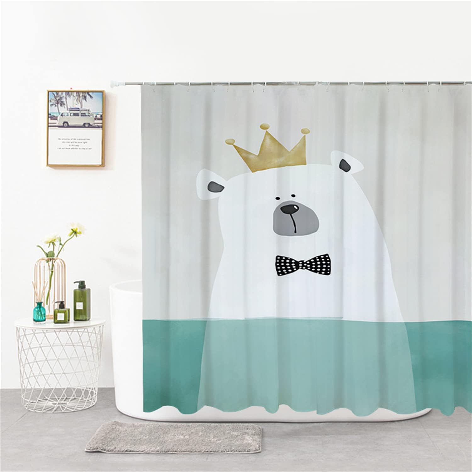 Simple Animal Bear Cartoon Waterproof Shower Curtain For Home Hotels