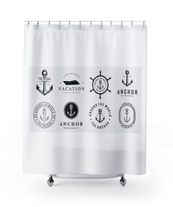 Simple Black And White Anchor Marine Shower Curtain For Bathroom