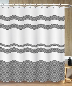Simple Black Wavy Lines Shower Curtain With Minimalist Design For A Sleek Bathroom