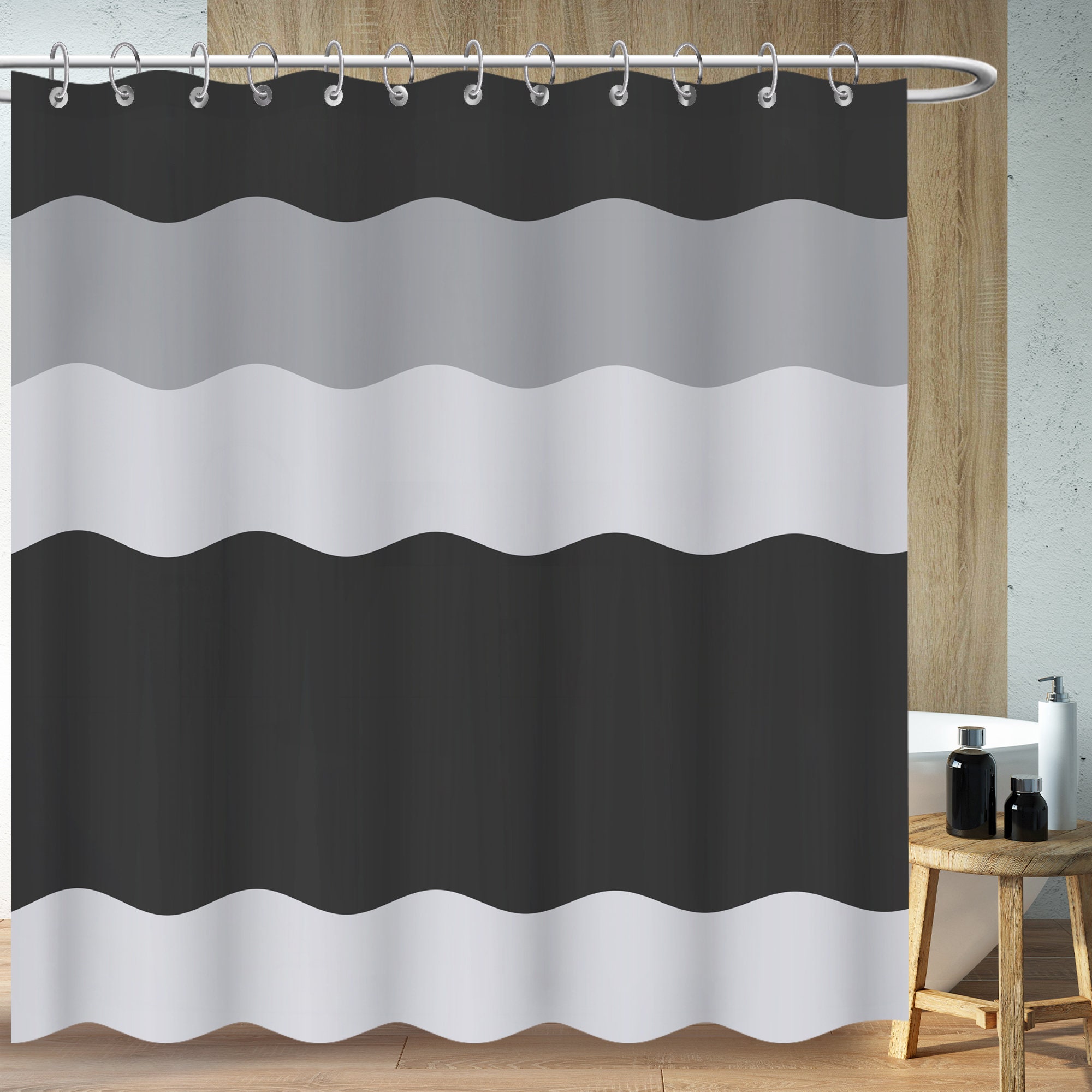 Simple Black White Lines Shower Curtain - Minimalist Bathroom Decor