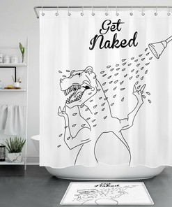 Simple Dinosaur Lines Print Shower Curtain For Modern Bathroom