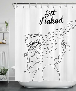 Simple Dinosaur Lines Print Shower Curtain For Modern Bathroom