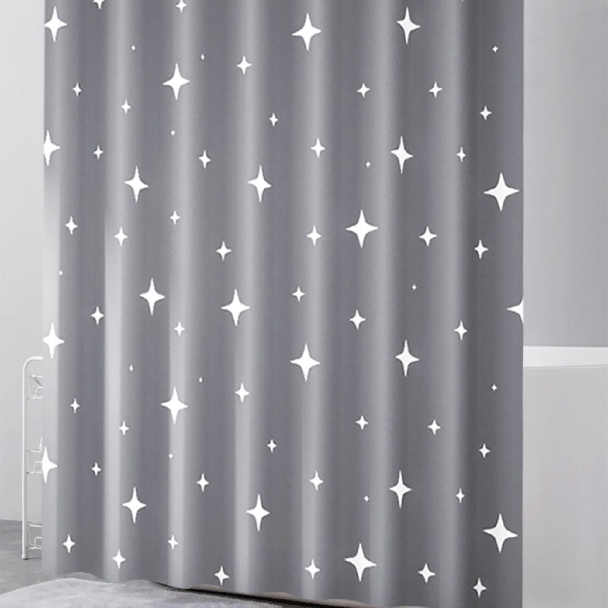 Simple European Style Gray Star Shower Curtain With Heat Preservation