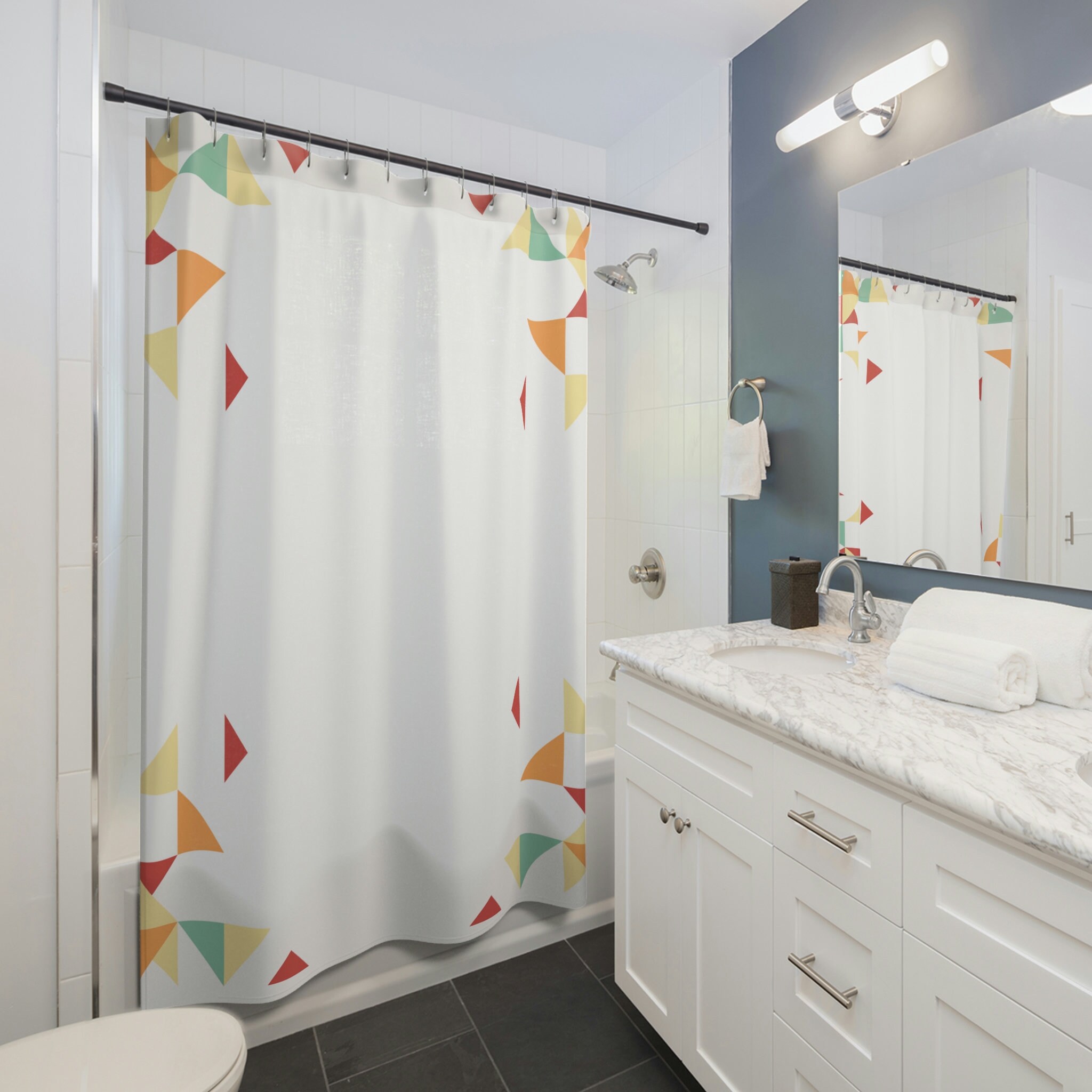 Simple Geometric Shower Curtain, Minimalist Bath Accessory with Timeless Style