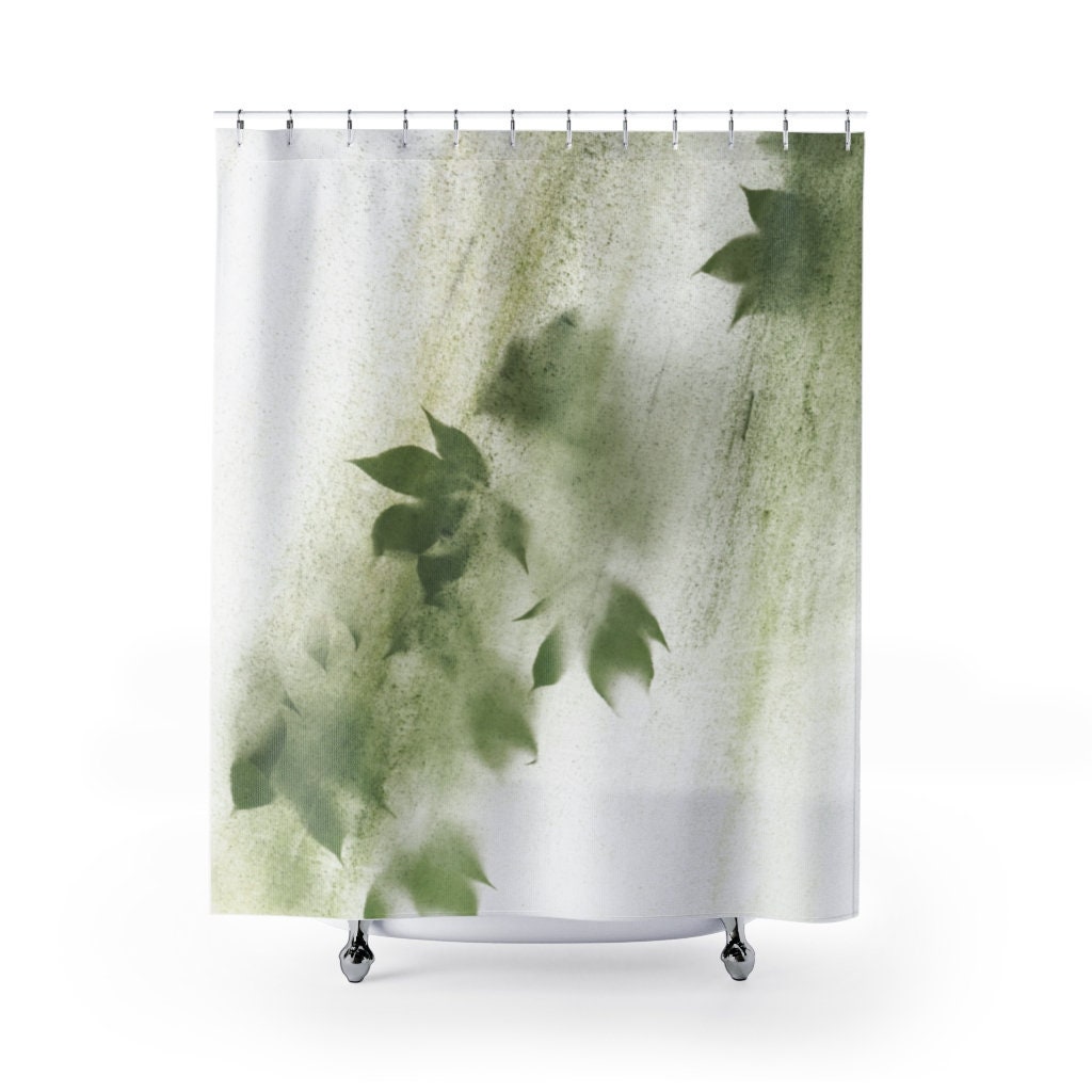 Simple Green And White Tree Shower Curtain For Bathroom Decor