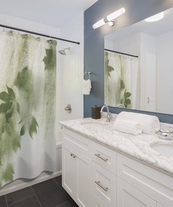 Simple Green And White Tree Shower Curtain For Bathroom Decor