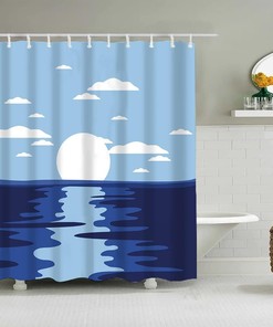 Simple Landscape Sea Moon Printed Waterproof Shower Curtain