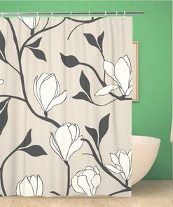 Simple Magnolia Flower Branch Silhouettes Shower Curtain