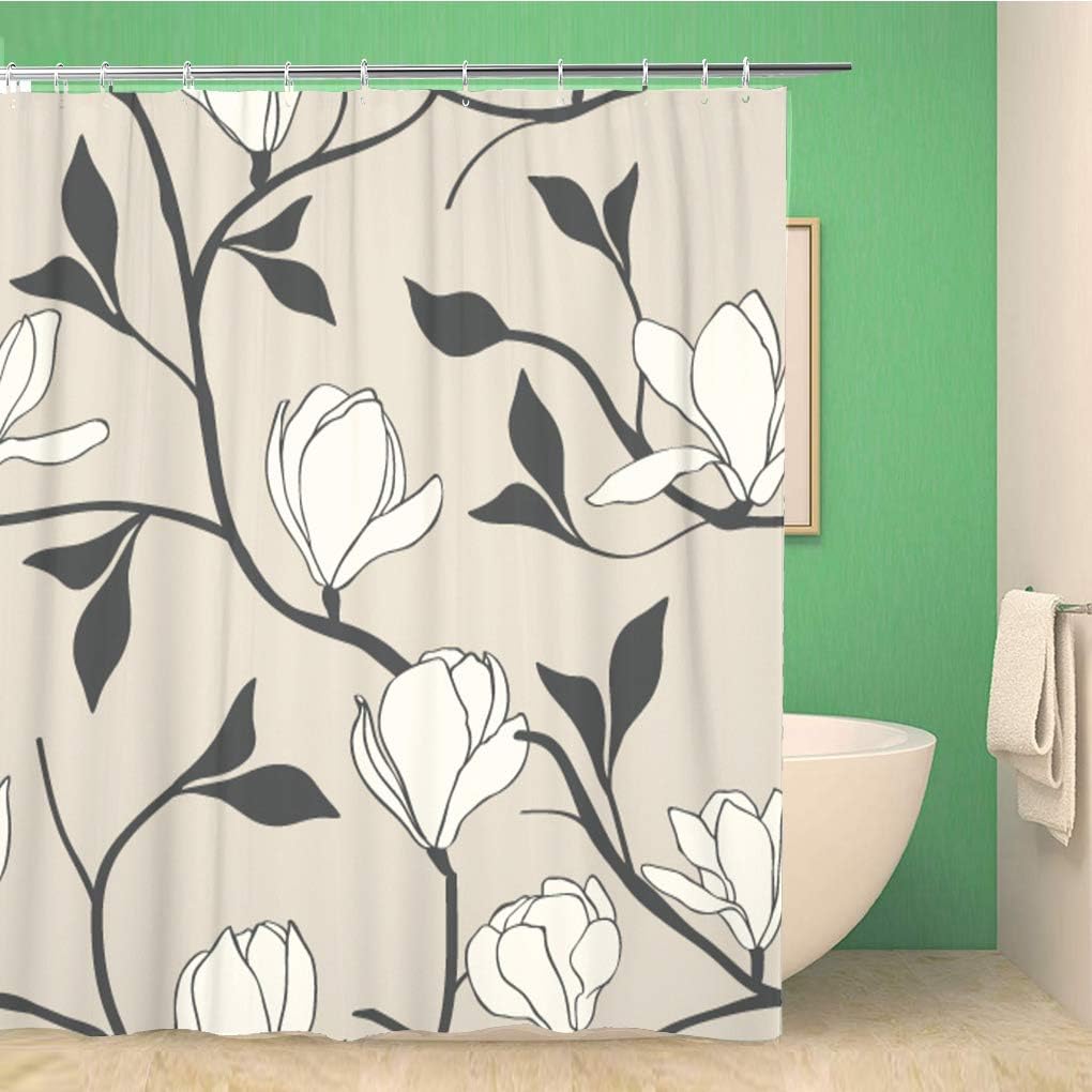 Simple Magnolia Flower Branch Silhouettes Shower Curtain