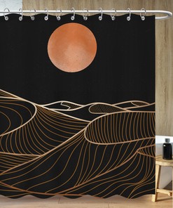 Simple Moon Abstract Lines Shower Curtain - Minimalist Bathroom Decor