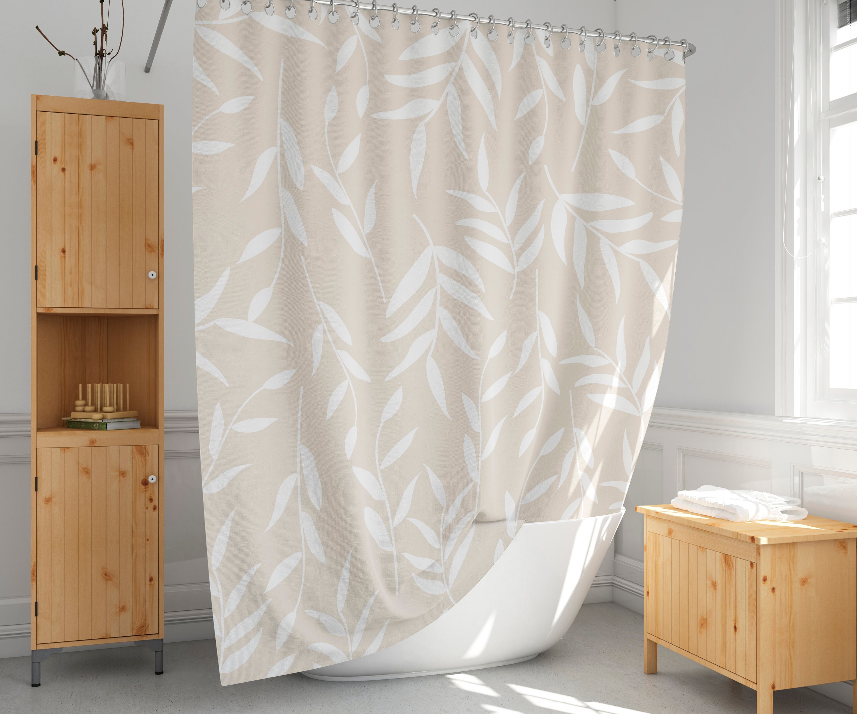 Simple Natural Color Botanical Leaves Shower Curtain