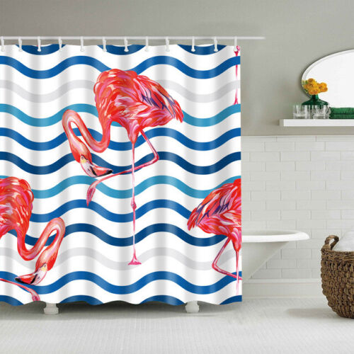 Simple Striped Waterproof Shower Curtain With Playful Flamingo Prints, Multi Size For Any Bathtub