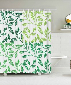 Simple Tropical Leaves Shower Curtain, Botanical Fabric Print for Minimalist Bathroom Decor with Housewarming Gift