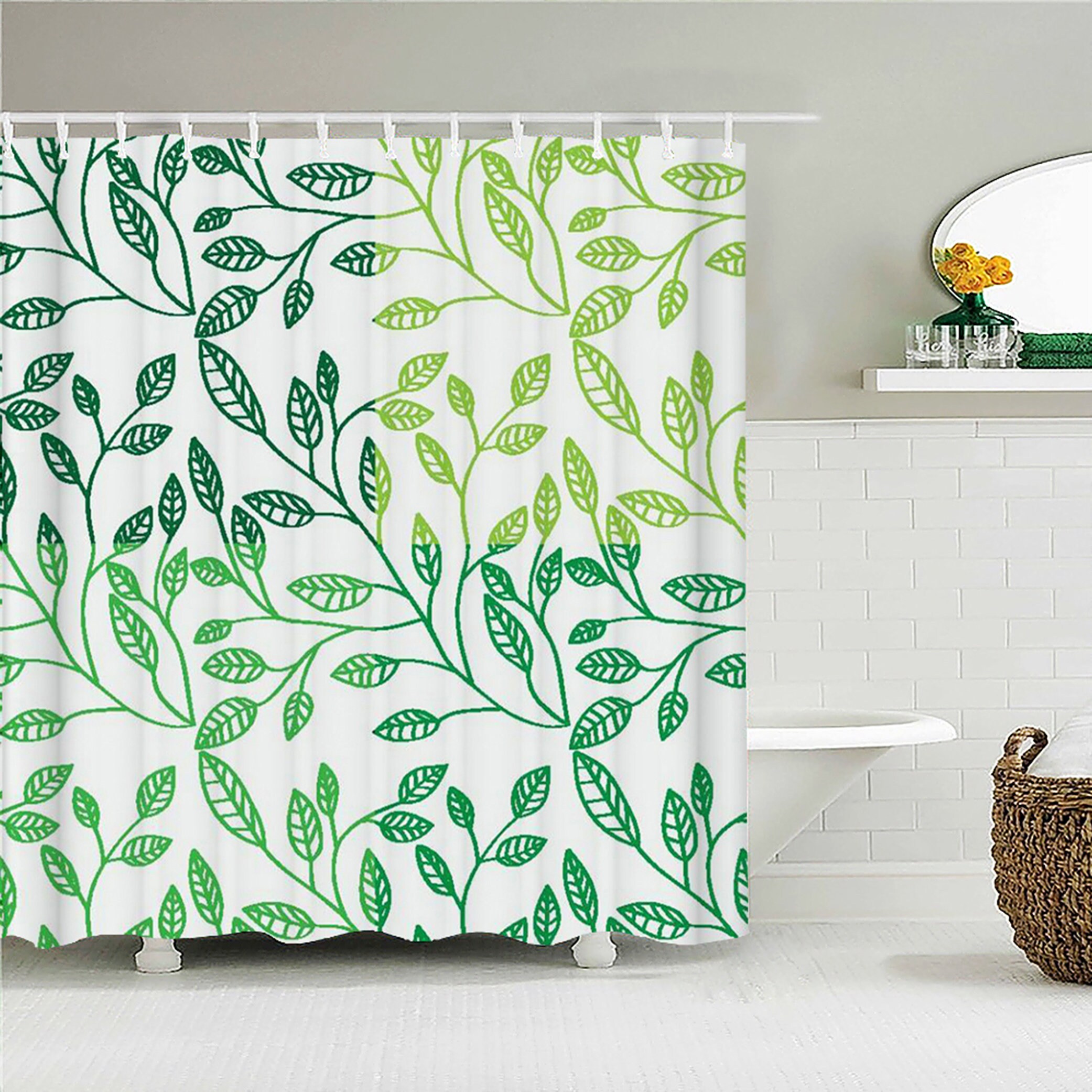 Simple Tropical Leaves Shower Curtain, Botanical Fabric Print for Minimalist Bathroom Decor with Housewarming Gift