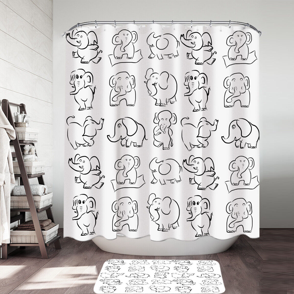 Simple Yet Elegant Elephant Drawing Pattern Shower Curtain