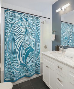 Simple and Modern Blue Mermaid Print Shower Curtain for Bathroom Decor
