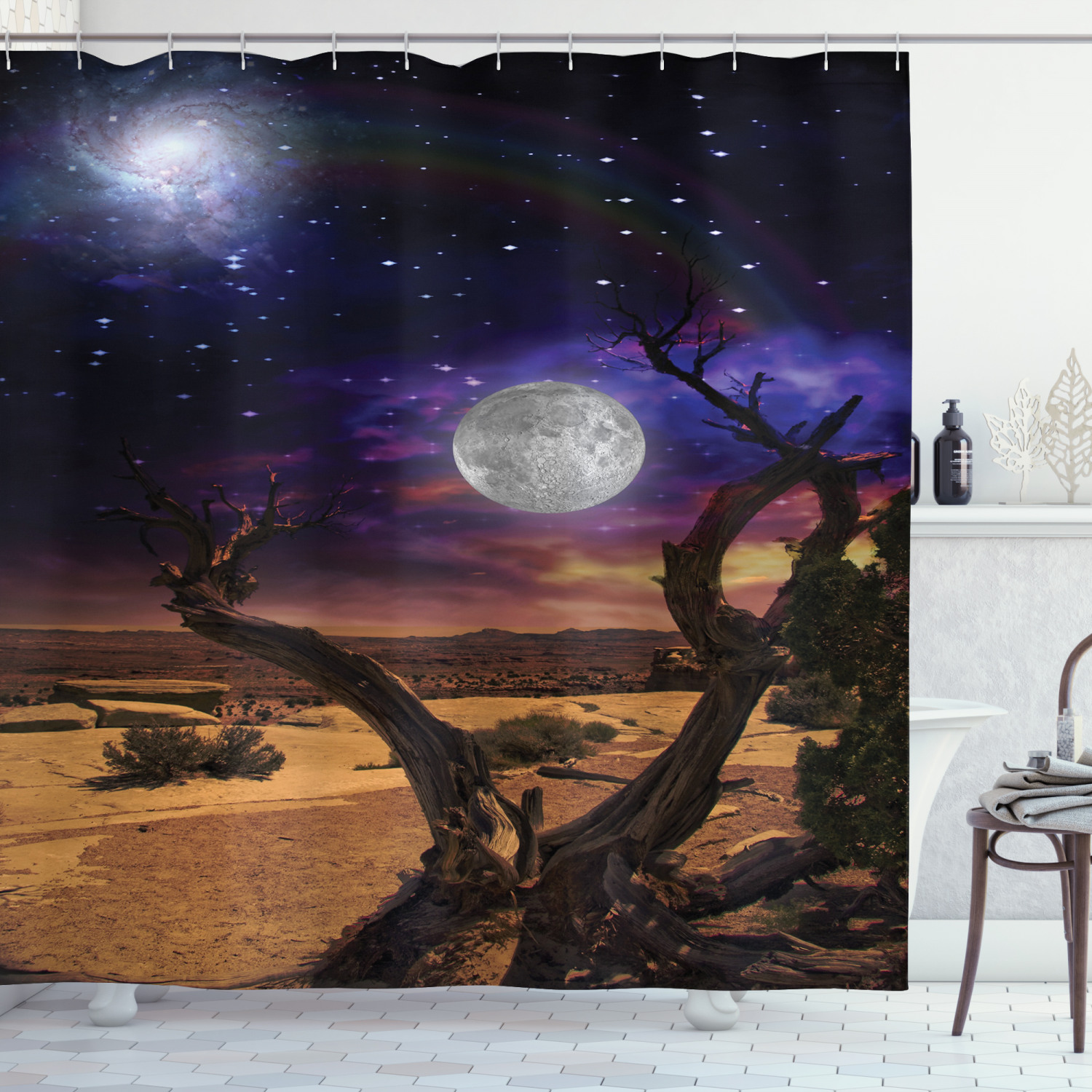 Simple yet stylish Moon Shower Curtain for Modern Bathroom Decor