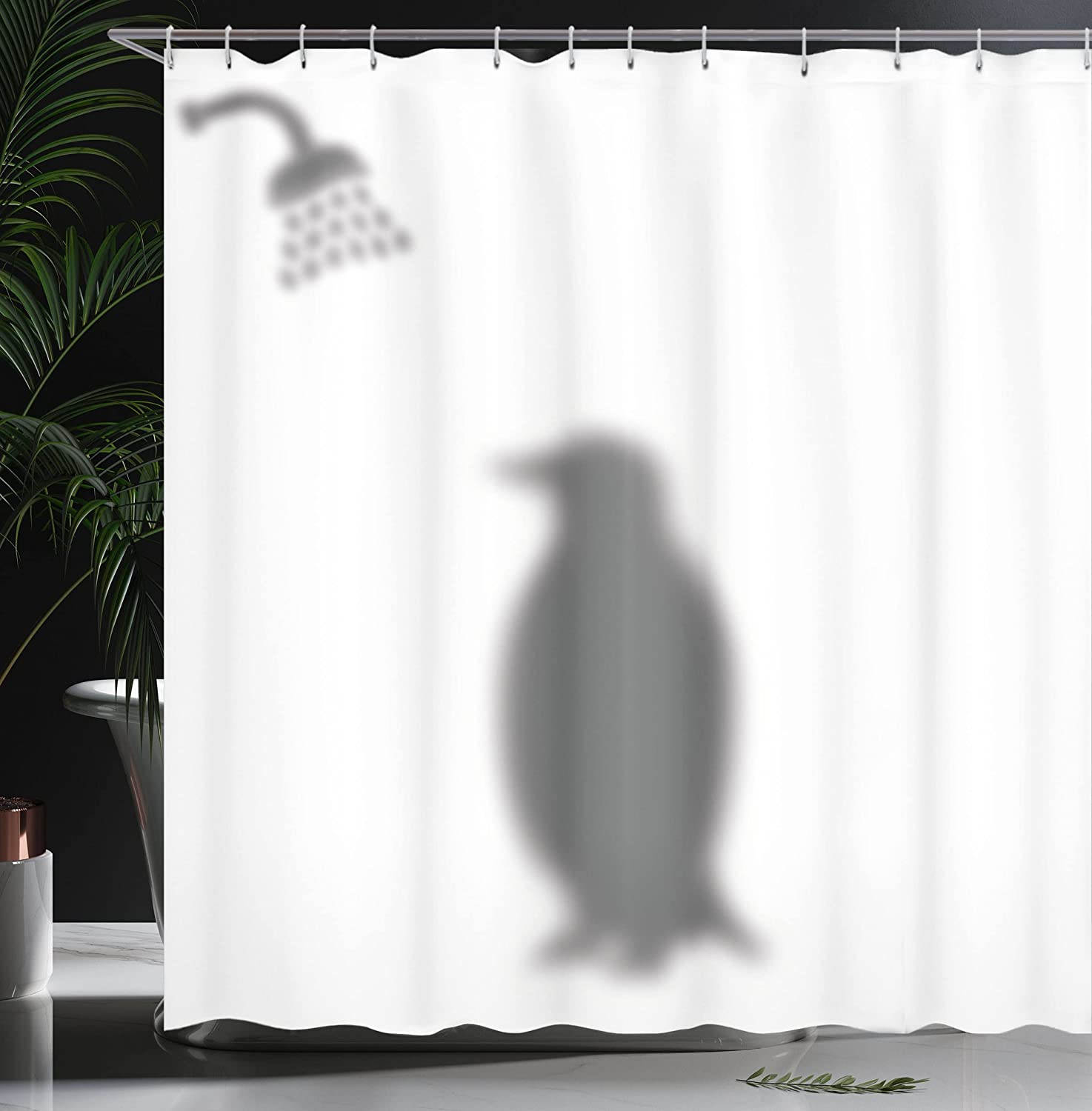 Simplistic Penguin Silhouette Shower Curtain, Illustration With Polar Animal In Showering Scene - Image 3