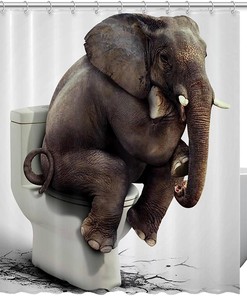 Sitting On The Toilet Funny Elephant Shower Curtain - Humorous Bathroom Decor
