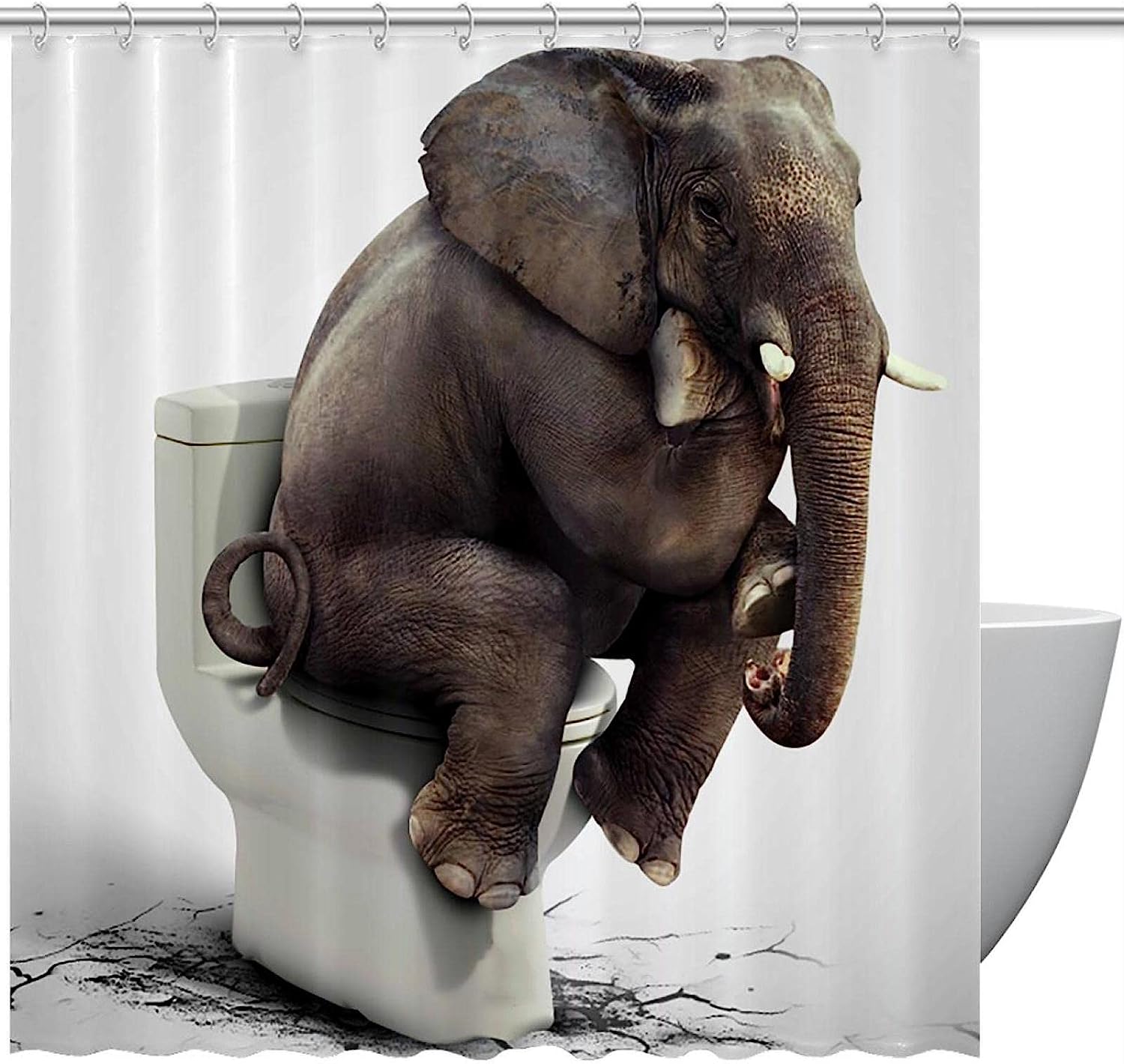 Sitting On The Toilet Funny Elephant Shower Curtain - Humorous Bathroom Decor