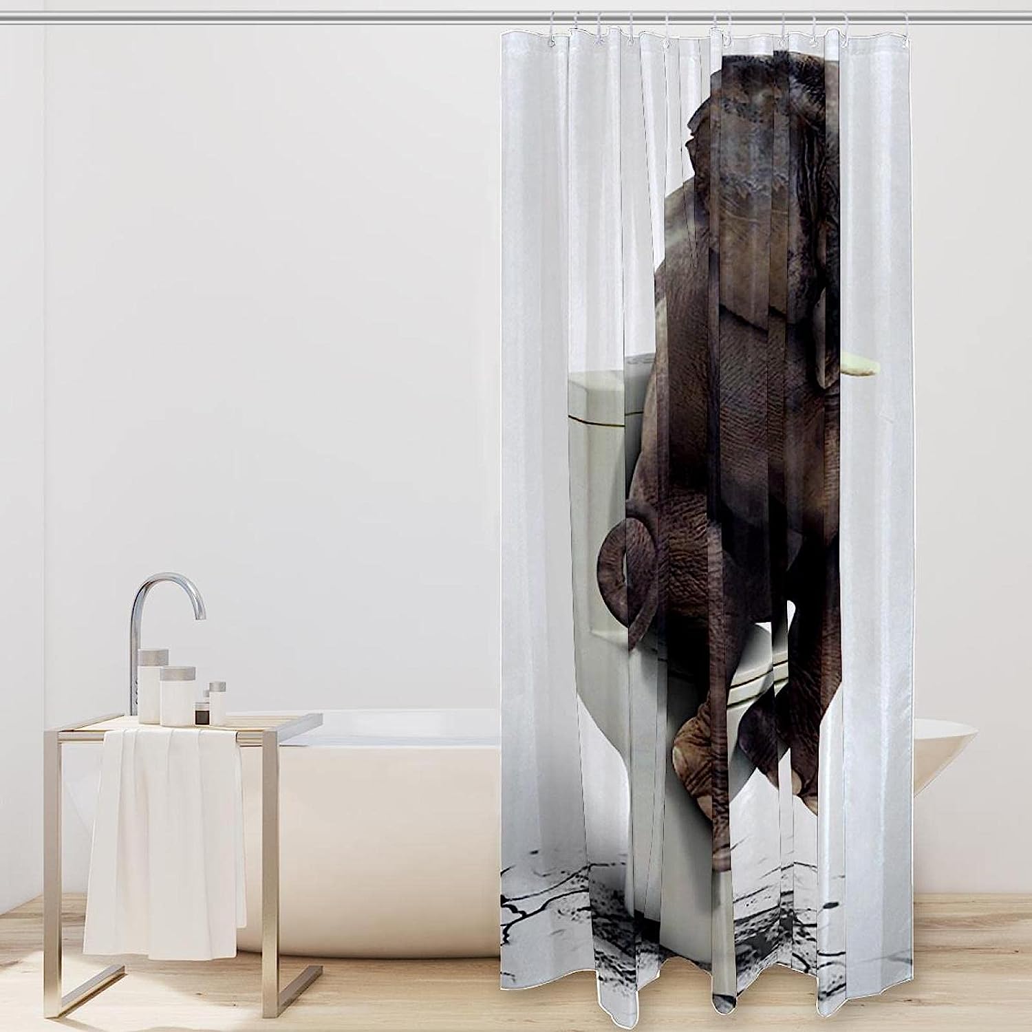 Sitting On The Toilet Funny Elephant Shower Curtain - Humorous Bathroom Decor