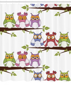 Sitting Owls on Tree Branches Friendship Themed Art Shower Curtain - Inspirational Bathroom Decor