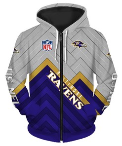 Size S-5Xl Baltimore Ravens Hoodie 3D Zip Hoodie Pullover For Fans