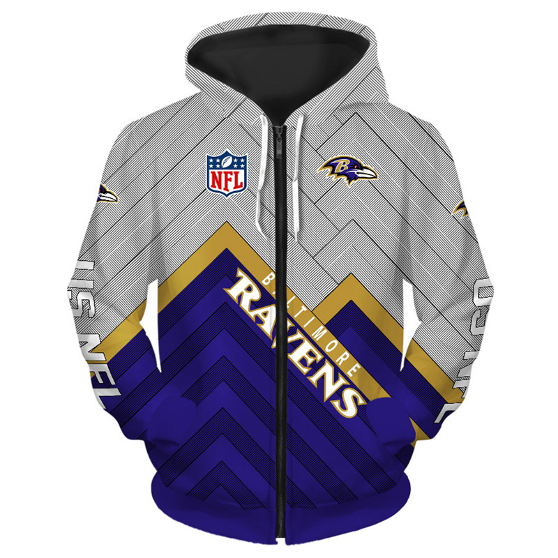 Size S-5Xl Baltimore Ravens Hoodie 3D Zip Hoodie Pullover For Fans