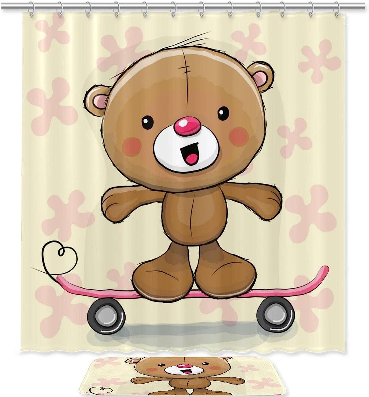 Skateboard Bear Waterproof Shower Curtain, Bathroom Decor
