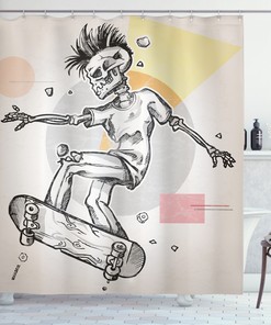 Skateboarding Skeleton Boy Print Shower Curtain for a Spooky Vibe in Your Bathroom