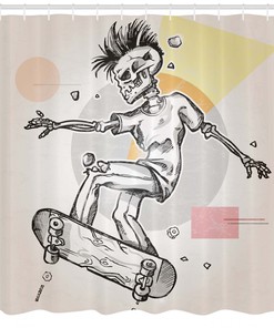 Skateboarding Skeleton Boy Print Shower Curtain for a Spooky Vibe in Your Bathroom