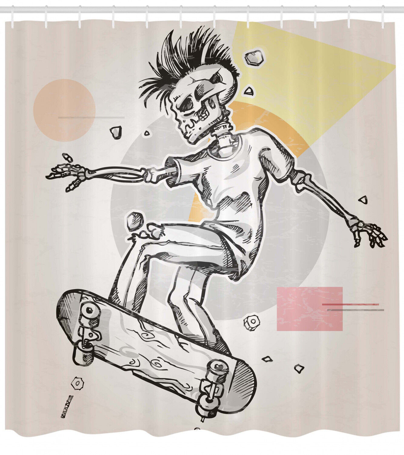 Skateboarding Skeleton Boy Print Shower Curtain for a Spooky Vibe in Your Bathroom