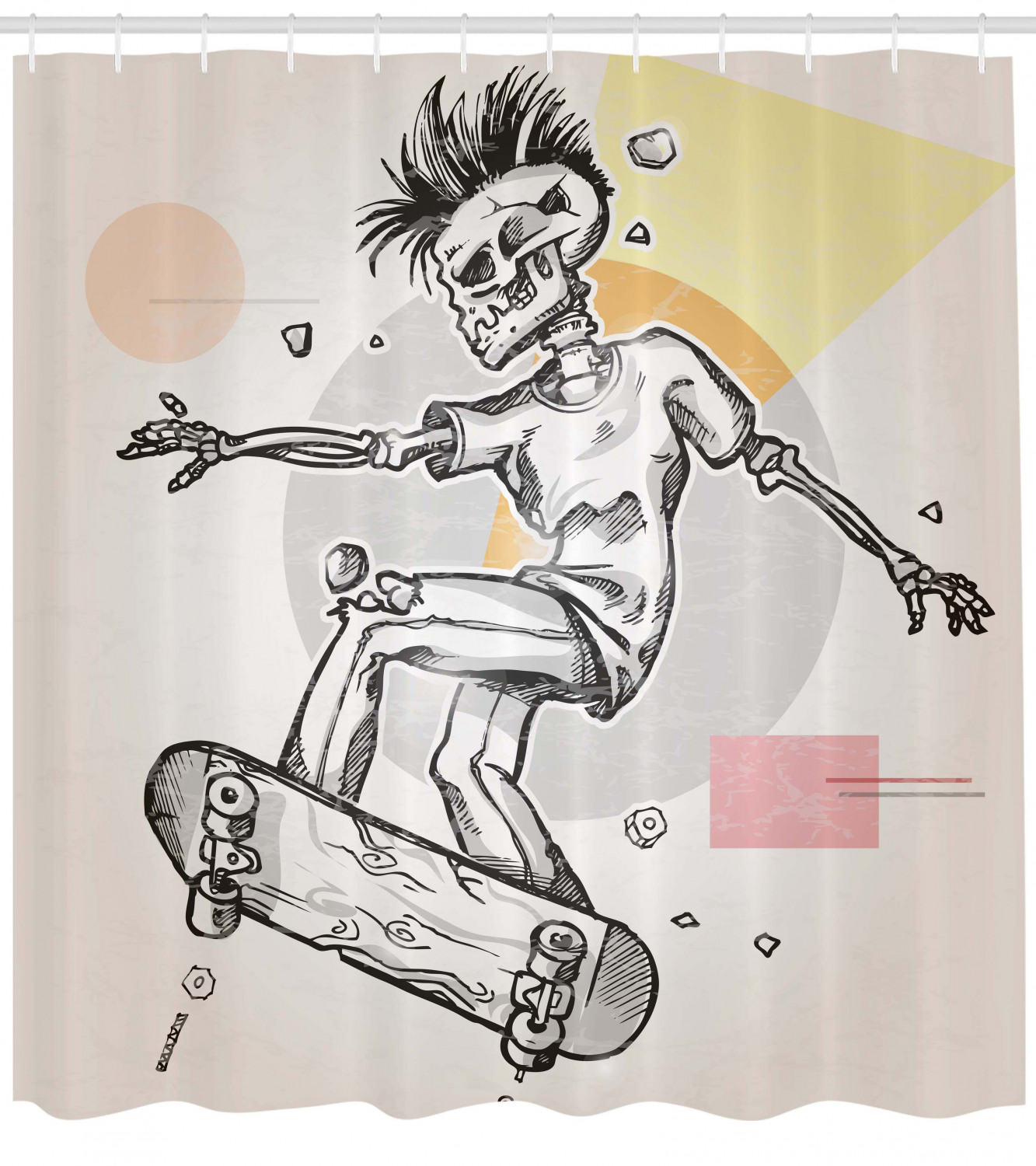 Skateboarding Skeleton Boy Print Shower Curtain for a Spooky Vibe in Your Bathroom