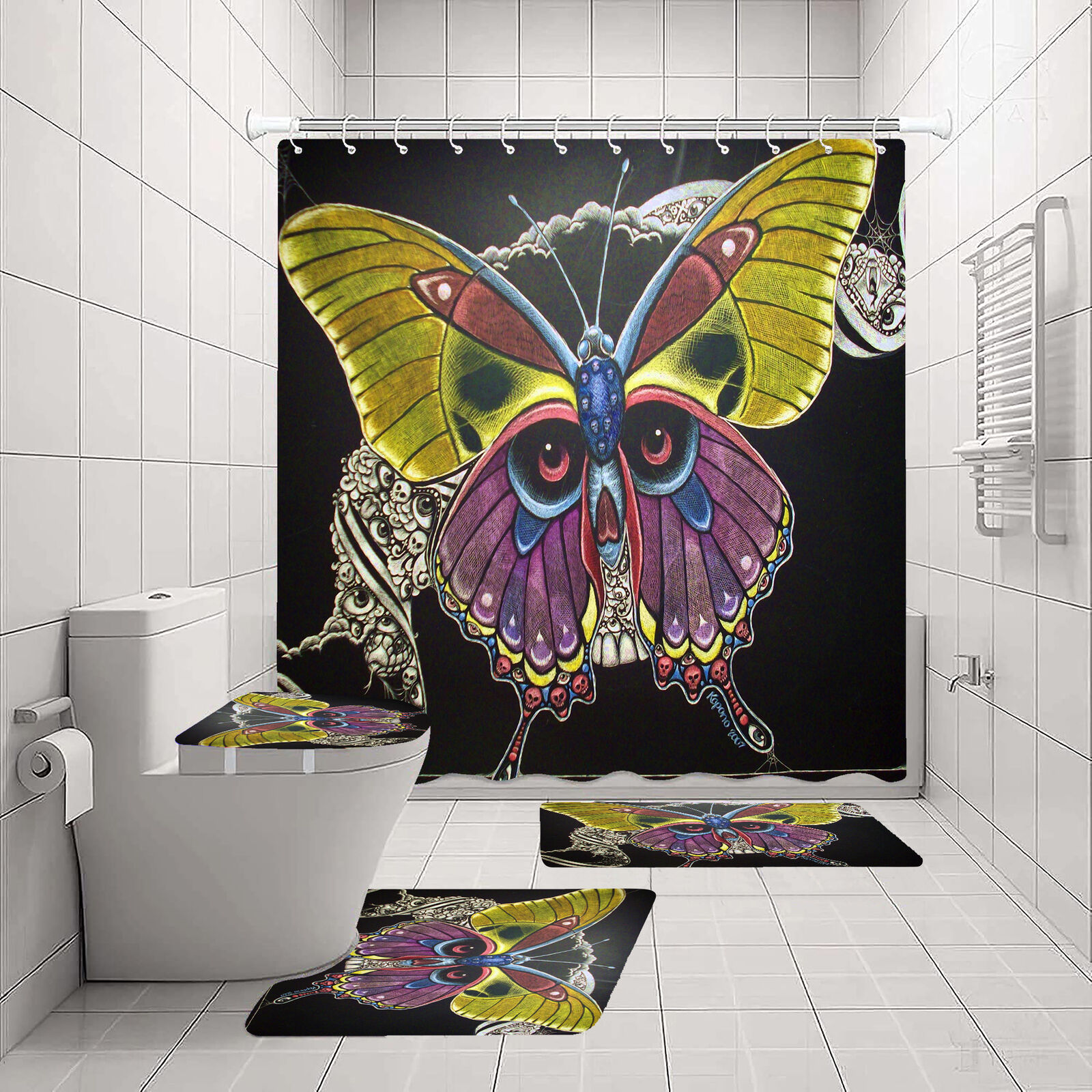 Skeleton Butterfly Printed Shower Curtain In Colorful Design