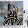 Skeleton Corsair Captain On Steering Wheel Macaw Parrot Bandit Cloudy Sky Pirate Shower Curtain For Bathroom Decor