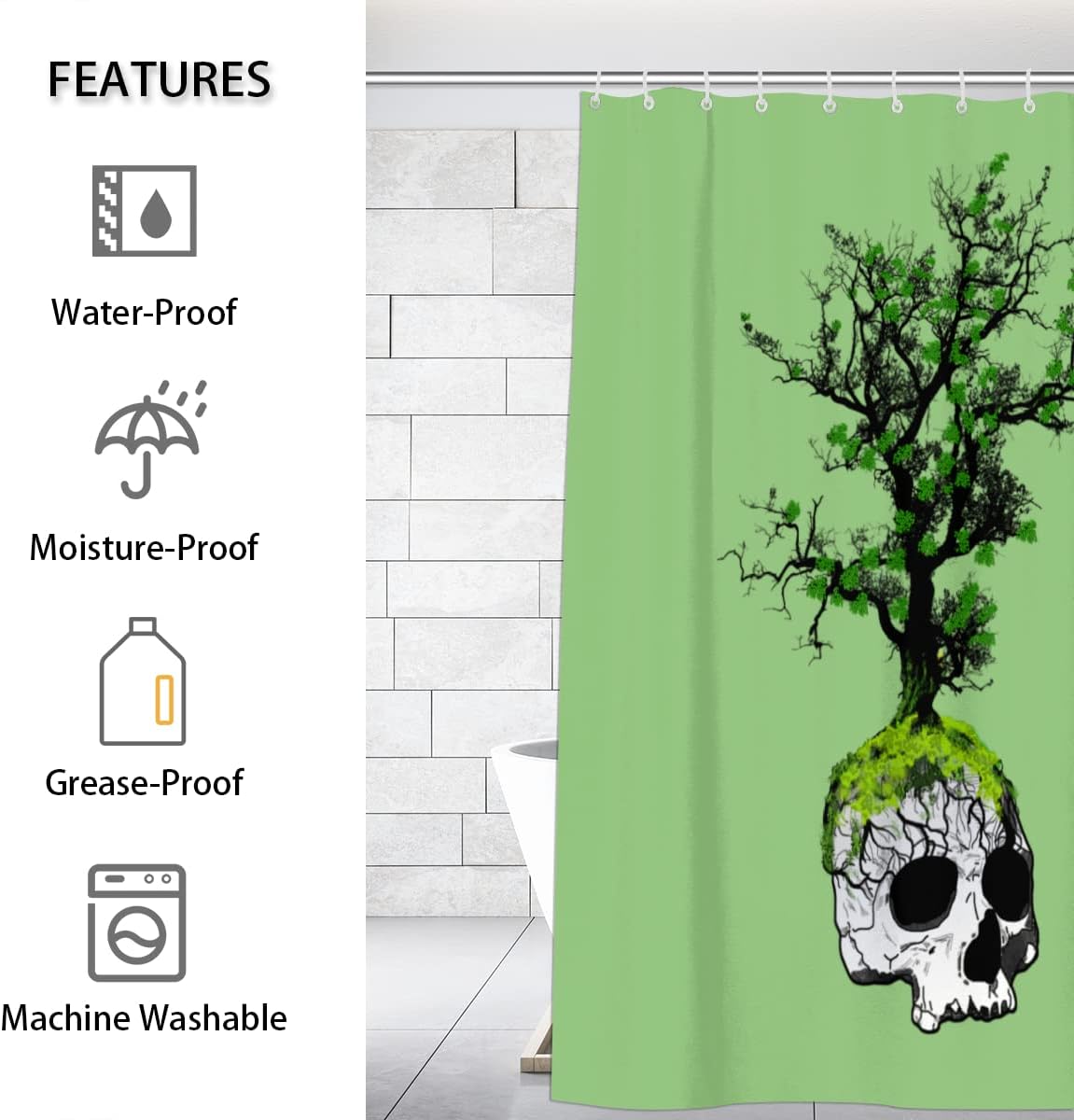 Skeleton Flower Garden Art Shower Curtain for Bathroom Fabric Home Decor