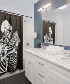 Skeleton Lovers Shower Curtain With Gothic And Tarot Room Decor Print 