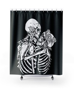 Skeleton Lovers Shower Curtain With Gothic And Tarot Room Decor Print