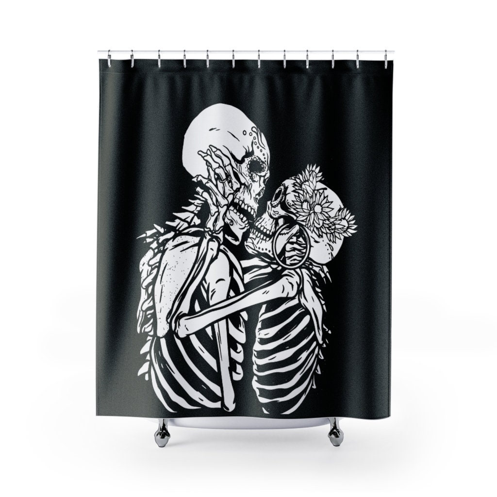 Skeleton Lovers Shower Curtain With Gothic And Tarot Room Decor Print