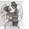 Skeleton Marriage Eternal Love Theme Shower Curtain With Spanish Art, Custom Bathroom Decor
