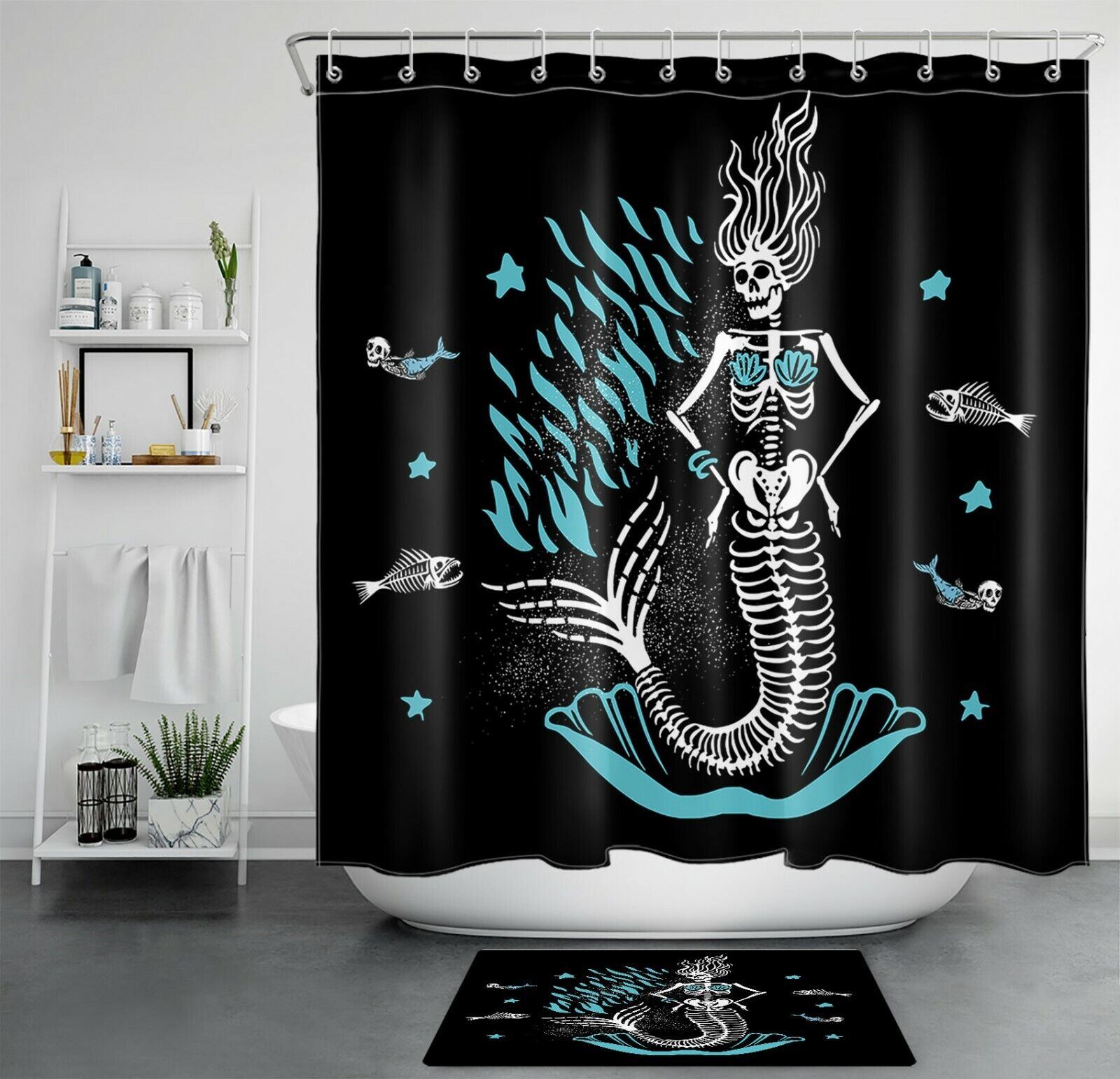 Skeleton Mermaid Underwater World Shower Curtain