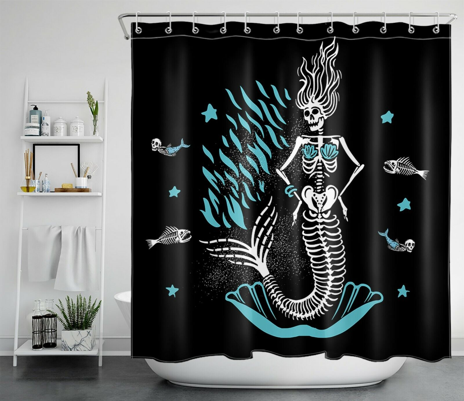 Skeleton Mermaid Underwater World Shower Curtain