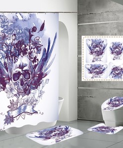 Skeleton Skull Flowers Fabric Shower Curtain, Durable and Washable Gothic Bathroom Decor