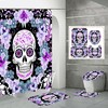 Skeleton Skull Flowers Fabric Shower Curtain, Halloween Gothic Bathroom Decor