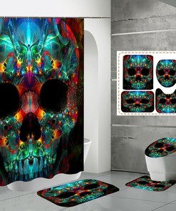 Skeleton Skull Rainbow Print Shower Curtain, Halloween Gothic Bathroom Decor