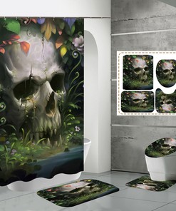 Skeleton Skull Vines Fabric Shower Curtain, Durable and Washable Halloween Gothic Bathroom Decor